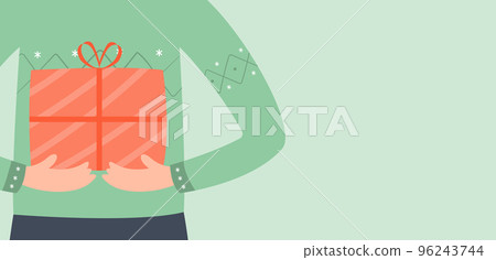 Cute cartoon surprised girl holding a present box. A holiday gift. Christmas concept 96243744
