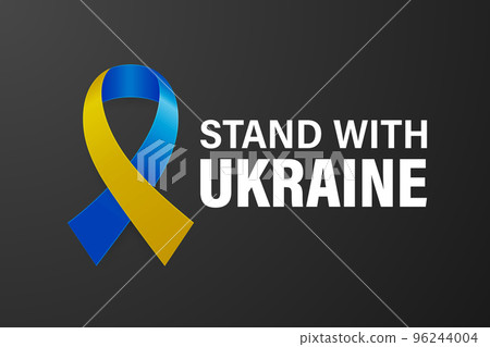 Stand with Ukraine. Anti War Call with the Smbol of Peace with Blue and Yellow Silk Ribbon. Ukranian Flag Colors. Struggle, Protest, Support Ukraine, Slogan. Vector Illustration 96244004