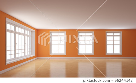 Beautiful Empy Interior with Orange Plastered Walls, a Large Window on the Left Beautiful Empy Interior with Orange Plastered Walls, a Large Window on the Left 96244142