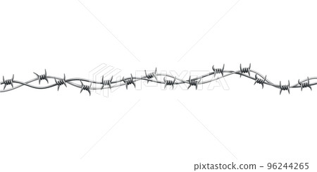 Barbed wire. Fencing strong sharply pointed element, twisted around, art pattern. Industrial barbwire, protection concept design. Modern metallic sharp element for area protection Barbed wire. Fencing strong sharply pointed element, twisted around, art pattern. Industrial barbwire, protection concept design. Modern metallic sharp element for area protection 96244265