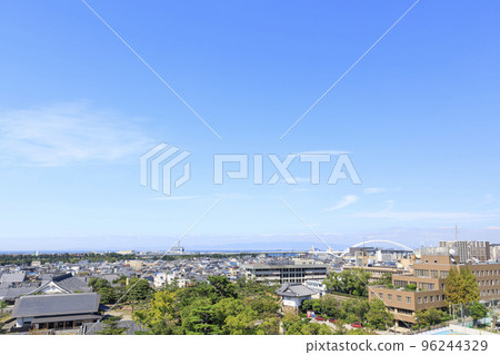 Kishiwada City, Osaka Prefecture, view from Kishiwada Castle towards Kishiwada Old Port 96244329