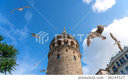Galata Tower in Istanbul Turkey, famous turist destination in Istanbul with seagulls 96244527