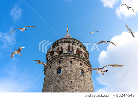 Galata Tower in Istanbul Turkey, famous turist destination in Istanbul with seagulls 96244542