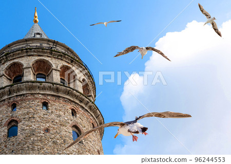 Galata Tower in Istanbul Turkey, famous turist destination in Istanbul with seagulls 96244553