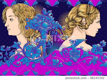 Portrait of a woman inspired by a painting by Renaissance artist Botticelli. Portrait of a woman inspired by a painting by Renaissance artist Botticelli. 96245342