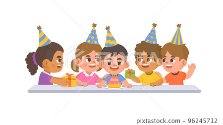 Kids are having a birthday party with their friends. illustration cartoon character vector design on white background. kid and education concept. 96245712