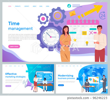 Effective marketing strategies website template. Team works with attraction of customers, promotion 96246223