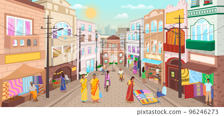 Southeast asian traditional bazaar, indian seller sell pottery, bowls and plates. Local trade 96246273