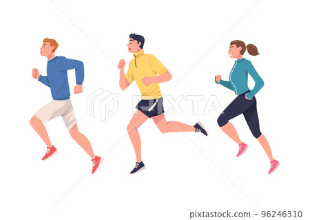 Man and Woman Character Running in Sportswear and Trainers Engaged in Sport Training and Workout Vector Set Man and Woman Character Running in Sportswear and Trainers Engaged in Sport Training and Workout Vector Set 96246310