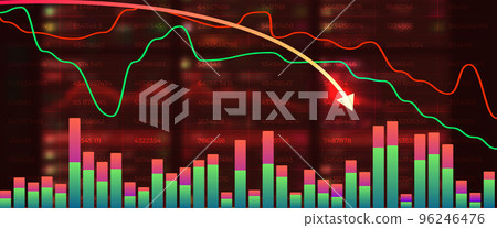Arrow down graph on red background. Money losing. Stock crisis or finance concept Arrow down graph on red background. Money losing. Stock crisis or finance concept 96246476