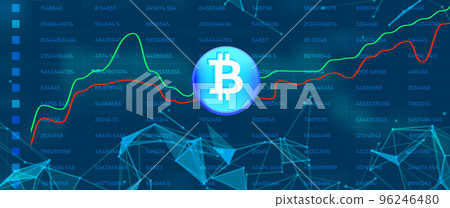 Bitcoin BTC cryptocurrency token symbol on dark polygonal background Bitcoin BTC cryptocurrency token symbol on dark polygonal background 96246480