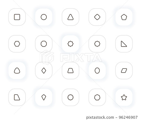 Basic geometrical shapes line icons set. Square, circle, triangle, rhombus, pentagon, star, oval. Vector outline pictograms for web and ui, ux mobile app design. Editable Stroke. 24x24 Pixel Perfect. Basic geometrical shapes line icons set. Square, circle, triangle, rhombus, pentagon, star, oval. Vector outline pictograms for web and ui, ux mobile app design. Editable Stroke. 24x24 Pixel Perfect. 96246907
