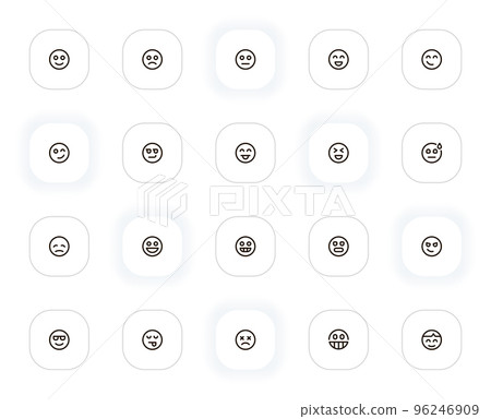 Smileys and emoji line icons set. Sad, laugh, wink, joy, happiness, face, fun, cute, angry, dead. Vector outline pictograms for web and ui, ux mobile app design. Editable Stroke. 24x24 Pixel Perfect. Smileys and emoji line icons set. Sad, laugh, wink, joy, happiness, face, fun, cute, angry, dead. Vector outline pictograms for web and ui, ux mobile app design. Editable Stroke. 24x24 Pixel Perfect. 96246909