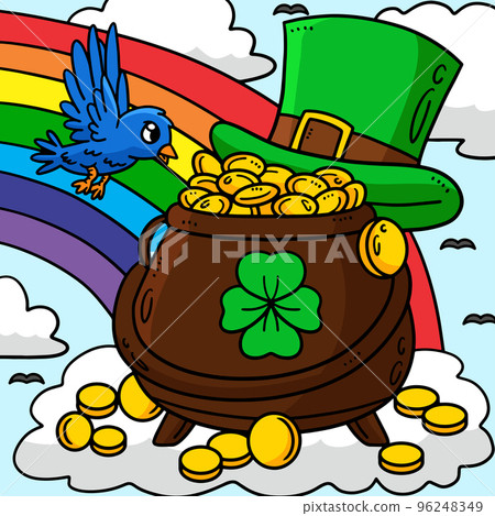 Saint Patricks Day Pot Of Gold Colored Cartoon  96248349