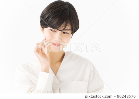 Short-cut woman White background 96248576
