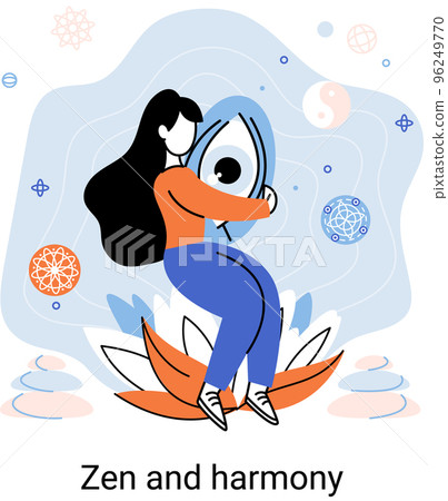 Zen and harmony metaphor, meditation practice. Balance, harmony and mindfulness concept. Calm person relaxing 96249770