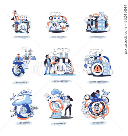 Nature biodiversity vector illustration set mother earth climate change awareness ecological concept. Creative metaphor 96249844