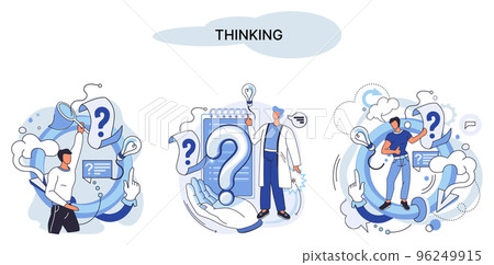 Problem solving concept, man wondering or thinking, planning or pondering, with question mark Problem solving concept, man wondering or thinking, planning or pondering, with question mark 96249915