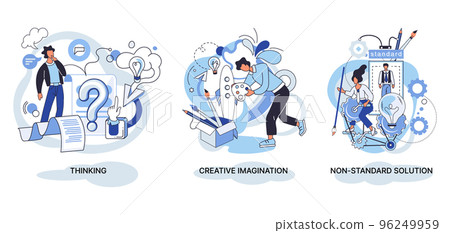 Creative thinking. People different mental mindset types or models creative. Imaginative logical and structural thinking 96249959