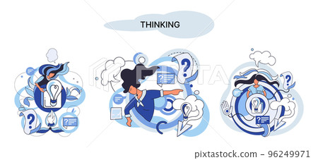 Problem solving concept, man wondering or thinking, planning or pondering, with question mark Problem solving concept, man wondering or thinking, planning or pondering, with question mark 96249971
