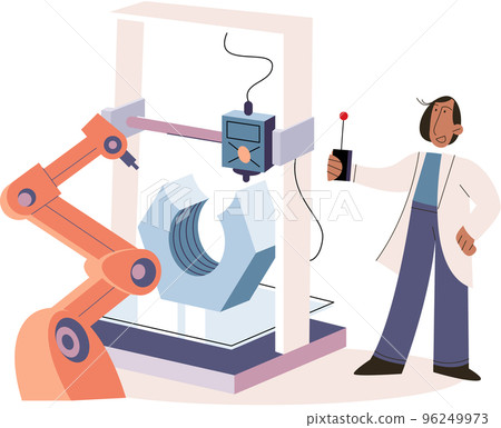 Manufacturing process at automated production industry. Scientist creates robot assembling product Manufacturing process at automated production industry. Scientist creates robot assembling product 96249973