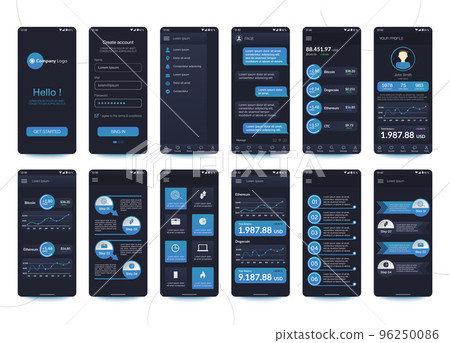 Design of mobile app Cryptocurrency wallet, Chat room, UI, UX, GUI. Set. User registration screens with login and password input, account sign in, sign up, home page. Template Application. UI Design Design of mobile app Cryptocurrency wallet, Chat room, UI, UX, GUI. Set. User registration screens with login and password input, account sign in, sign up, home page. Template Application. UI Design 96250086