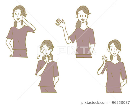 穿著磨砂膏的年輕女子的面部表情圖案插圖素材集 穿著磨砂膏的年輕女子的面部表情圖案插圖素材集 96250087
