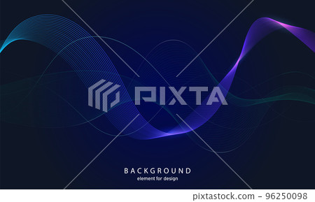 Abstract wave background. Element for design. Digital frequency track equalizer. Stylized line art. Colorful shiny wave with lines created using blend tool. Curved wavy line smooth stripe Vector 96250098