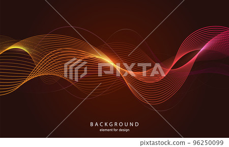 Abstract wave background. Element for design. Digital frequency track equalizer. Stylized line art. Colorful shiny wave with lines created using blend tool. Curved wavy line smooth stripe Vector 96250099