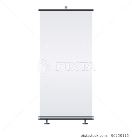 Blank roll-up banner isolated on white background. Design template blank for designers. Flipchart for training or promotional presentation. Vertical. Vector illustration EPS 10 96250115