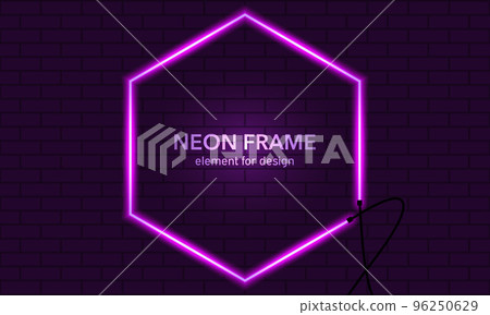 Neon hexagon clean frame on brick wall... - Stock Illustration ...