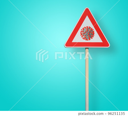 Signpost with coronavirus simbol. Concept of covid-19 virus alert 96251135