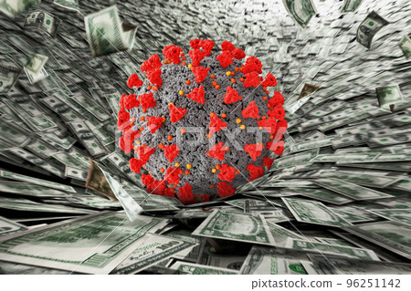 Concept of economic recession and crisis with falling money in a black hole. 96251142