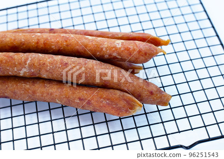 Chinese sausage on white background. 96251543