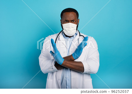 Hospital is closed because is full of patients infected with the covid 19 coronavirus. Blue background 96252037