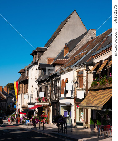 Street in old district of Aubigny-sur-Nere with wooden timber-framed houses 96252275