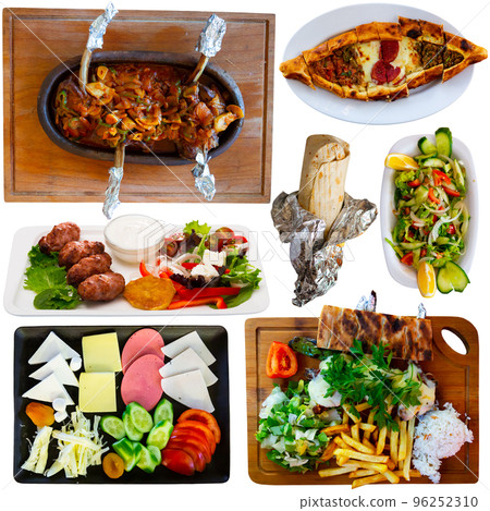 Collection of various traditional Turkish dishes on white background 96252310
