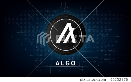 Algorand coin cryptocurrency token symbol. Coin icon on dark background. Algorand coin cryptocurrency token symbol. Coin icon on dark background. 96252576