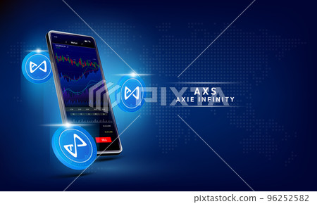 Axie infinity coin and Phone. App for trading crypto currency on the touch screen smartphone. Data analytics stock market. Axie infinity coin and Phone. App for trading crypto currency on the touch screen smartphone. Data analytics stock market. 96252582