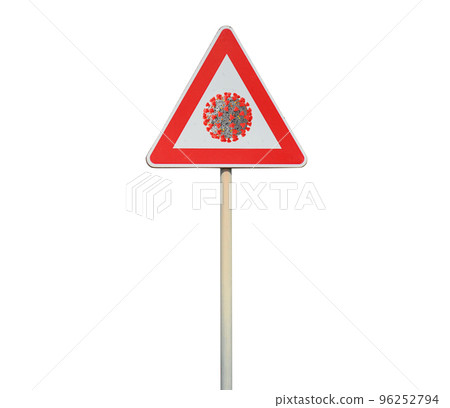Signpost with coronavirus simbol. Concept of covid-19 virus alert Signpost with coronavirus simbol. Concept of covid-19 virus alert 96252794