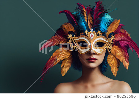 Beautiful exotic woman with colorful masquerade mask illustration Beautiful exotic woman with colorful masquerade mask illustration 96253590