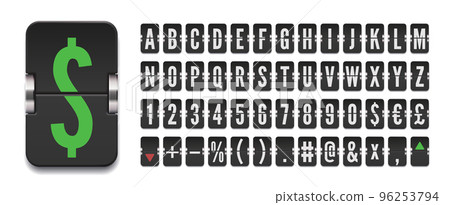 Flight info board for stock exchange rates on finance market with mechanical airport flip scoreboard font Vector illustration Flight info board for stock exchange rates on finance market with mechanical airport flip scoreboard font Vector illustration 96253794