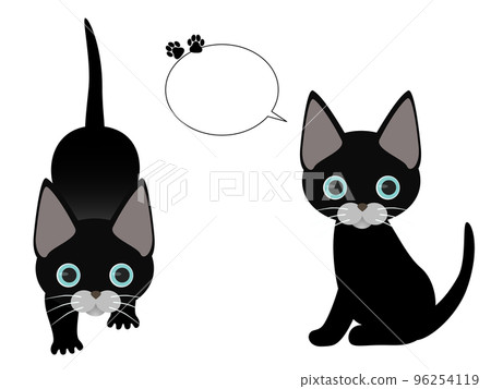 藍眼睛可愛調皮的小貓和講話泡泡插圖集 96254119