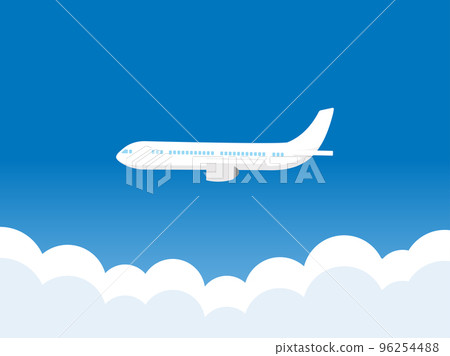 Illustration background material of an airplane flying in the blue sky Illustration background material of an airplane flying in the blue sky 96254488