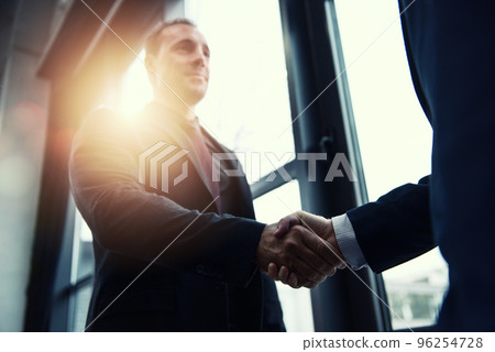 Handshaking business person in office. concept of teamwork and partnership. 96254728