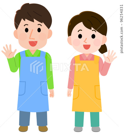 幼兒園老師揮舞著手的男人和女人的插圖 96254831