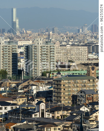 Urban landscape with densely packed houses 96255074