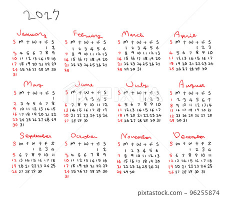 2027 simple hand drawn calendar 96255874