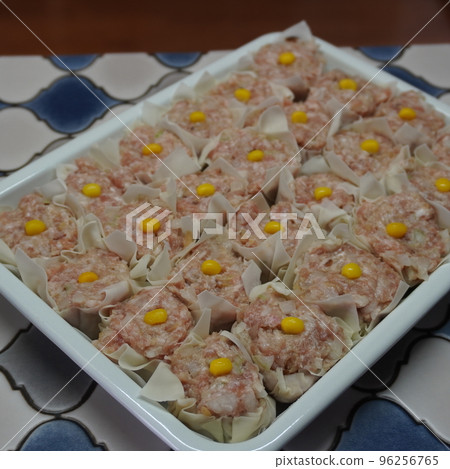 "Siomai with corn before steaming" "Siomai with corn before steaming" 96256765