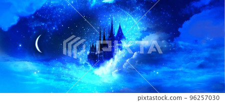 城堡、月亮和星空景觀背景插圖就像太空中的童話 96257030